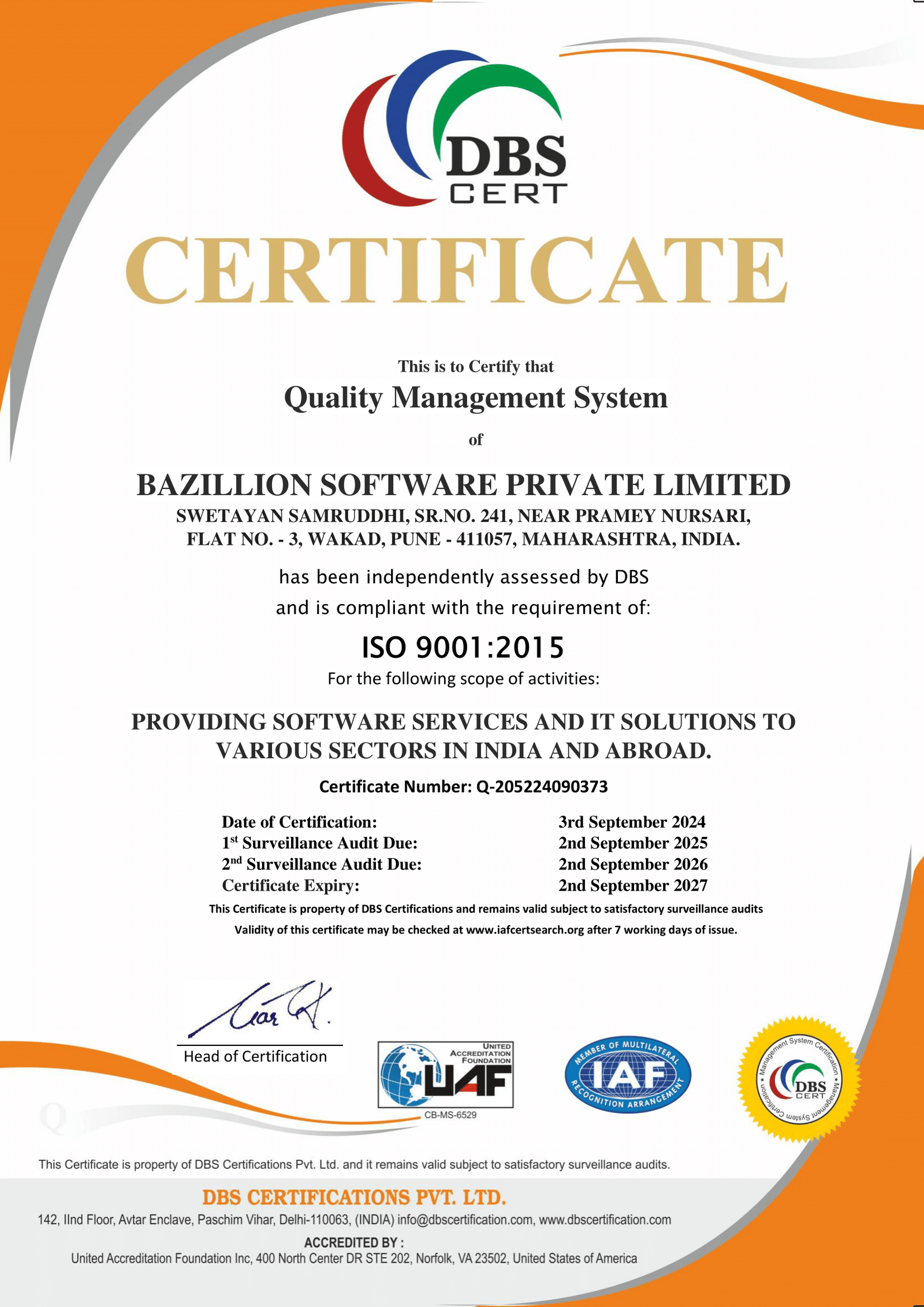 ISO 9001:2015 Certificate
